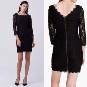 Diane Von Furstenberg Black Lace Long Sleeve Dress